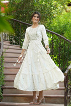 Juniper Off-White Rayon Festive Wear Embroidered A-Line Long Dress - Distacart