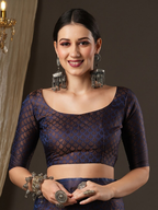 Saree Mall Navy Blue & Gold-Toned Woven Design Zari Silk Blend Banarasi Sarees - Distacart