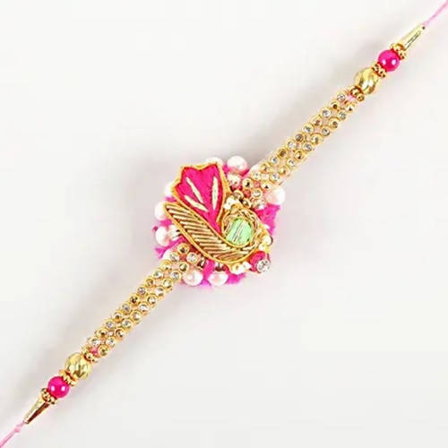 Delightful Pink Zardosi Rakhi & Kaju Katli Box - Distacart