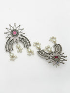 NVR Women's Floral Silver-Plated Artificial Stones and Beads Drop Earrings - Distacart