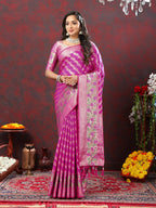 Lorenvalley Fashion Magenta Soft Silk Woven Design with Zari Weaving Leheriya Design Saree