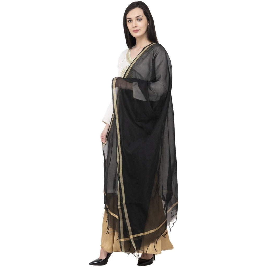 A R SILK Chanderi Piping Regular Dupatta Black Color Dupatta or Chunni