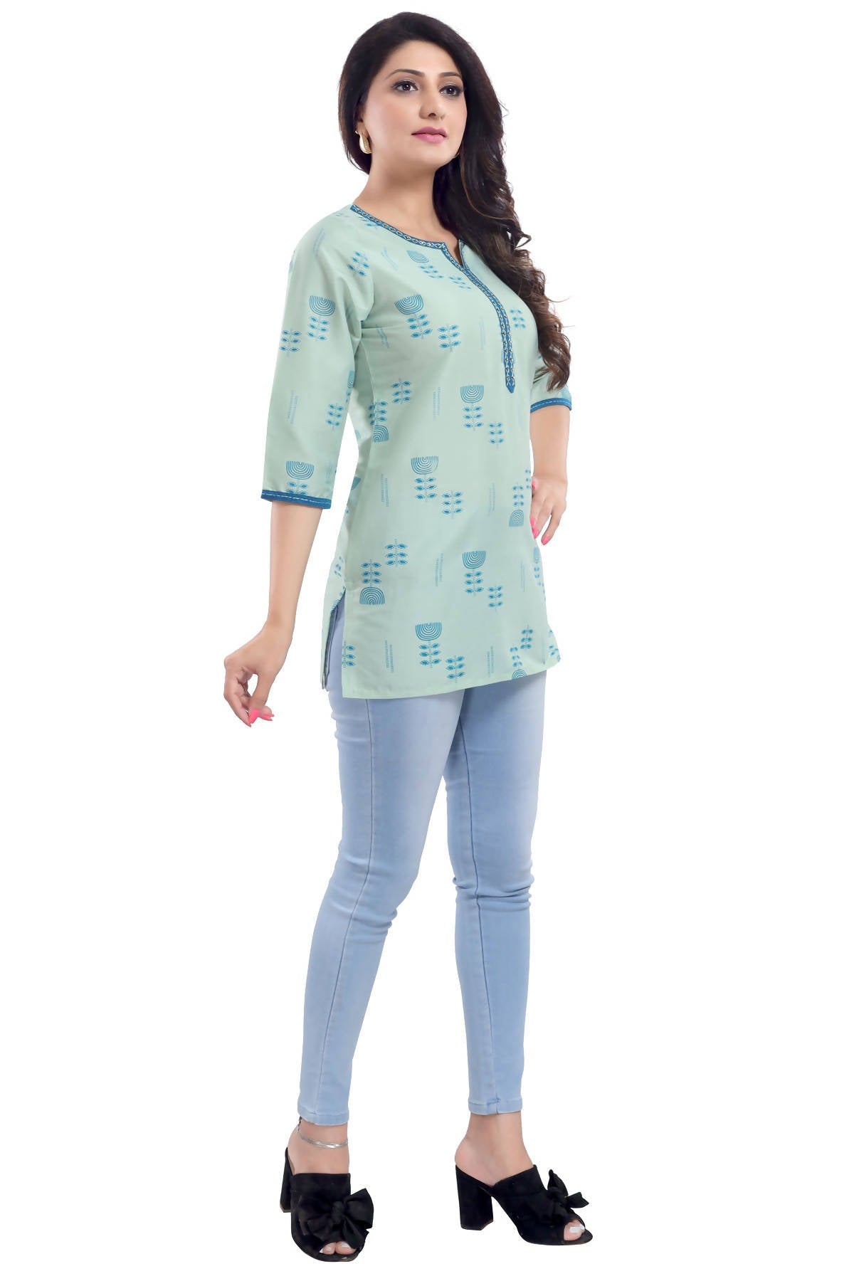 Snehal Creations Luxurious Fine Pista Cotton Silk Short Tunic - Distacart