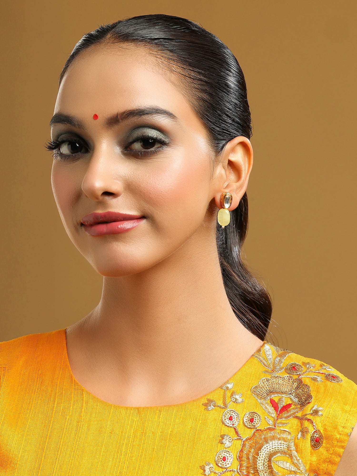 Ruby Raang Yellow Kundan Studs - Distacart