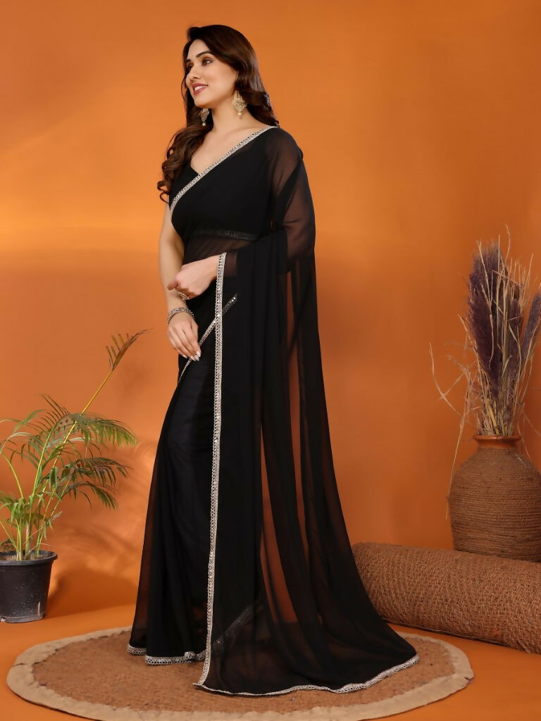 Designer Partywear Black Georgette Fancy Saree - Durga