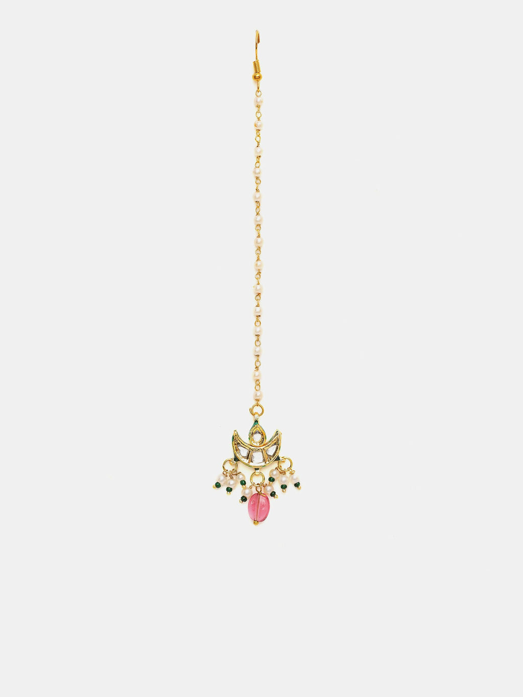Ruby Raang Gold Polished Maroon Kundan Maang Tikka - Distacart