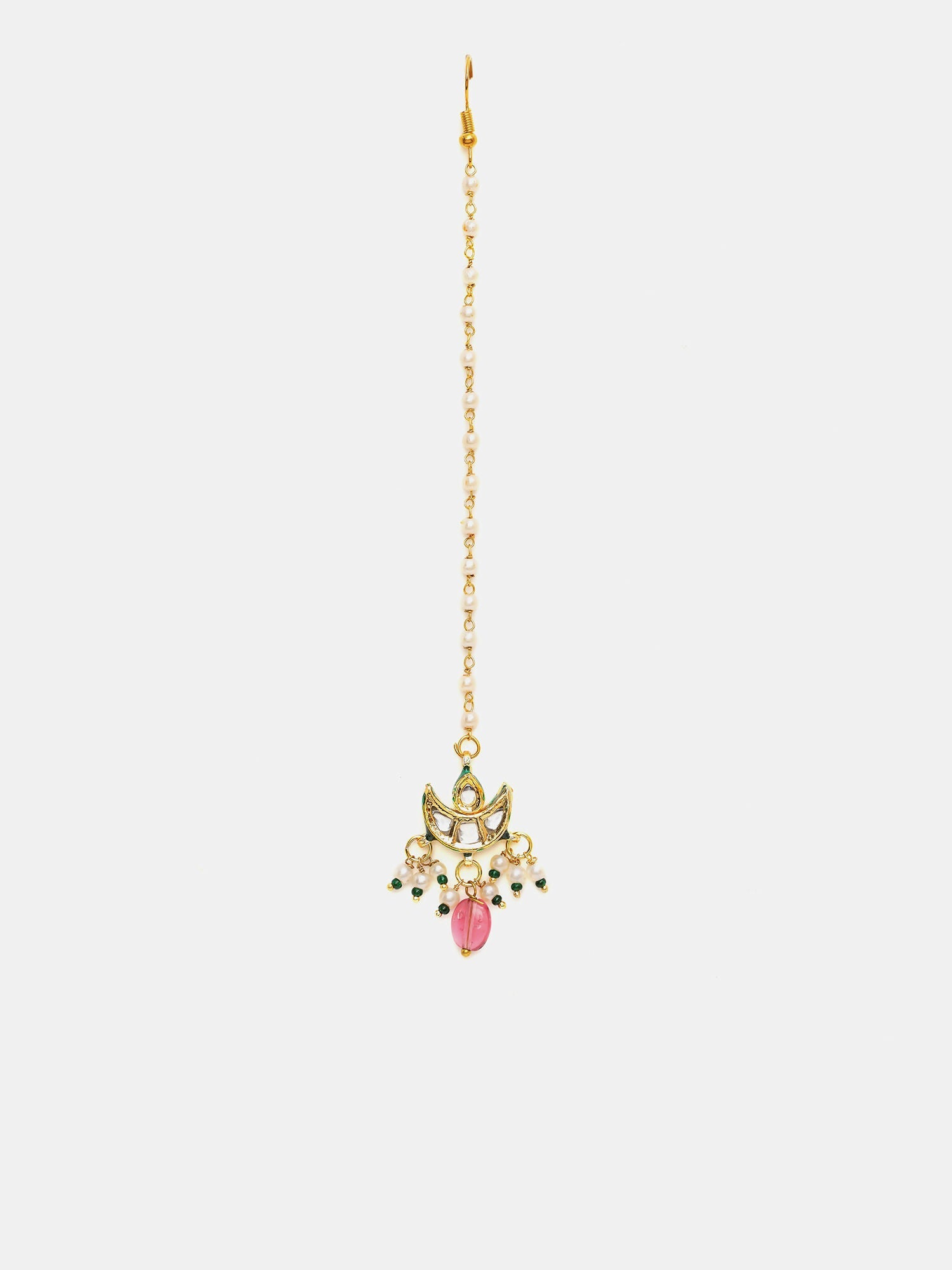 Ruby Raang Gold Polished Maroon Kundan Maang Tikka - Distacart
