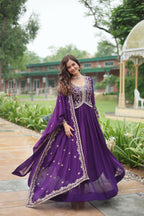 Joban Fashion Purple Georgette Sequence Embroidery Work Kurta Set - Distacart