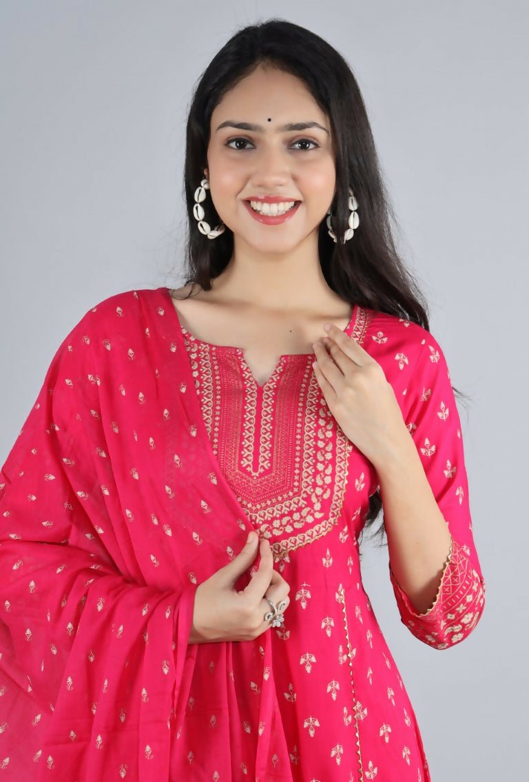 Alvano Alvano Beautiful Printed Kurti with Palazzo and Dupatta for women's and Girls (Pink)