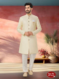 Joban Fashion Men's Cream Straight Silk Thread And Sequence Embroidary All Over Indo-Western Kurta Set