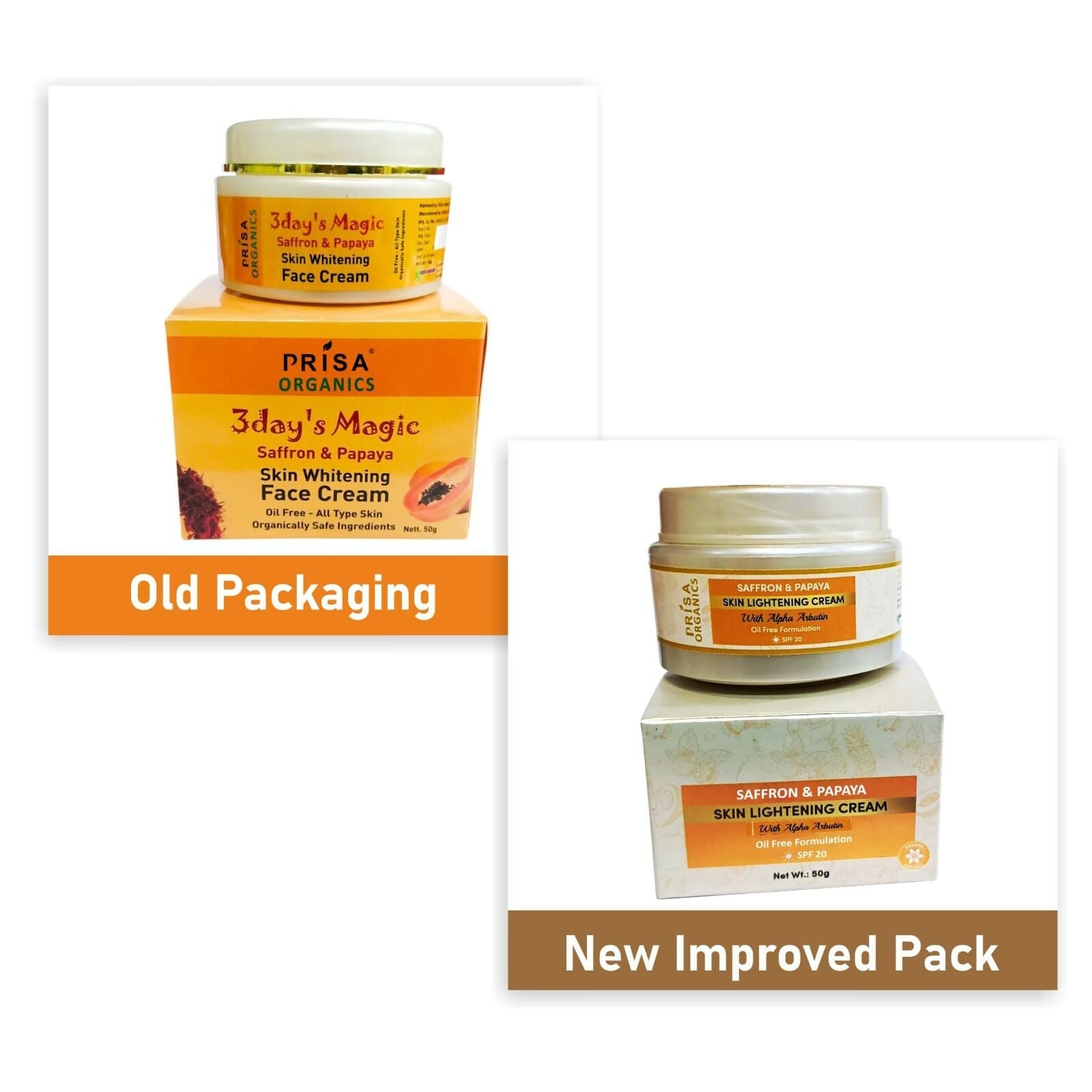 Prisa Organics Saffron & Papaya Skin Lightening Cream With Alpha Arbutin SPF 20