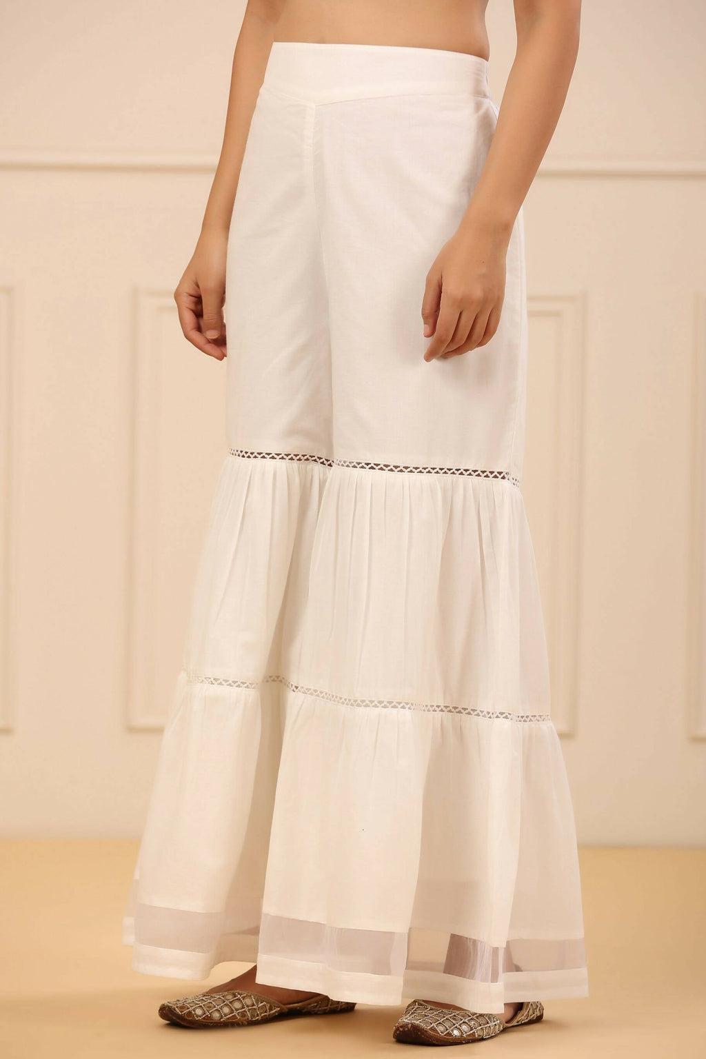Juniper Women's White Cambric Tiered Sharara - Distacart