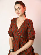 Myshka Women's Rust Empire Printed Dress - Distacart