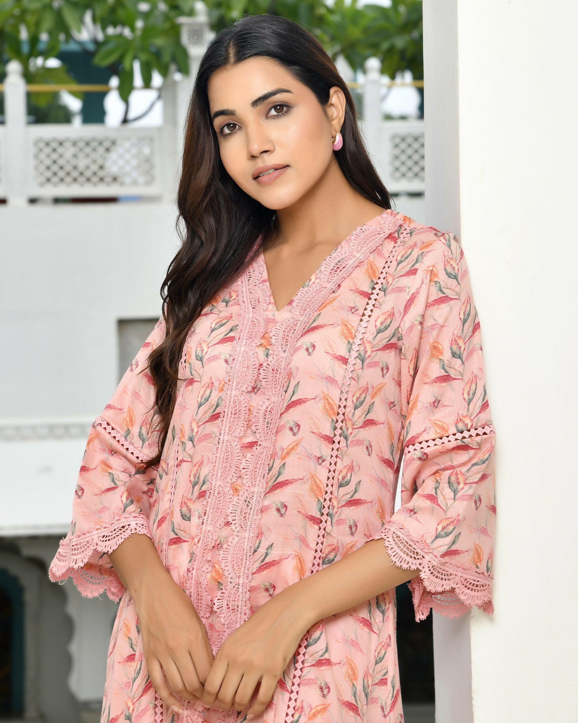 Vaasva Women's Peach Cotton Printed Kurta Pant Set
