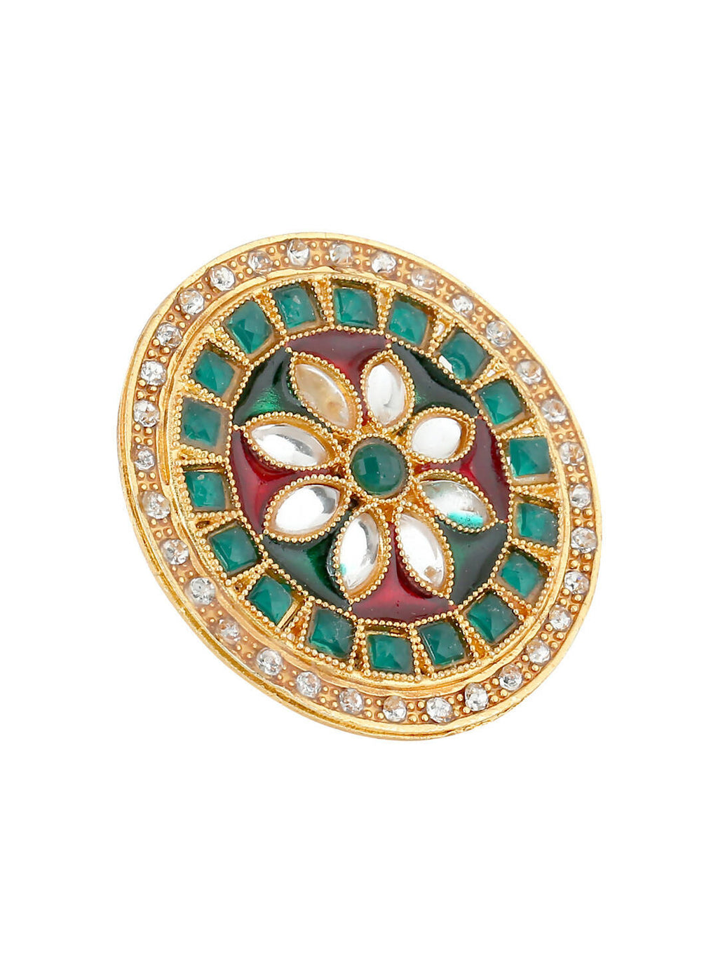 NVR Women's Traditional Kundan Meenakari Gold-Polished Ajustable Finger Ring