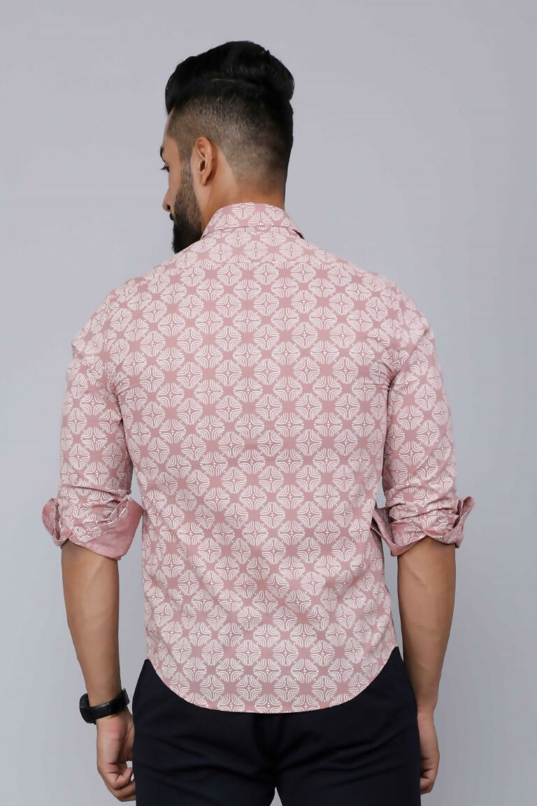 Miravan Men's Pink Pure Cotton Floral Print Slim Fit Casual Shirt
