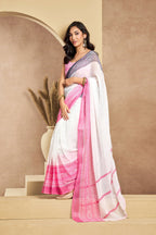 Vastranavya White Digital Printed Linen Ready To Wear Designer Saree with Unstitched Blouse - Distacart