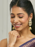 Nuyug 22K Gold-Plated Regal Kundan Stone Studded & Pearl Drop Jhumkas - Distacart
