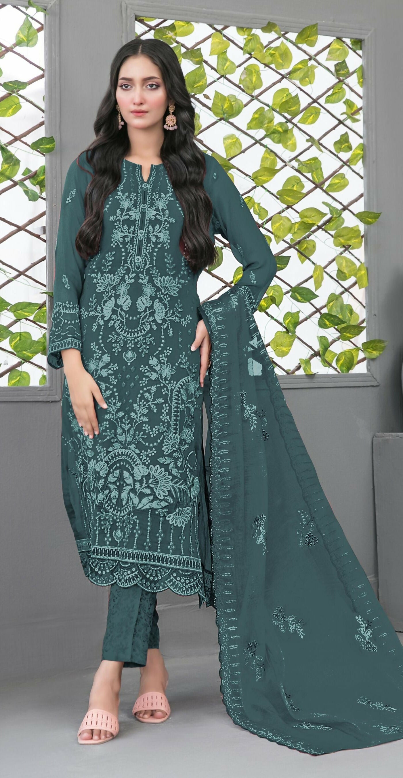 Anaita Blue Faux Georgette Semi Stitched Suit with Embroidery Sequence Work - Distacart