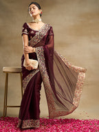 kasee Solid Embroidered Saree - Distacart