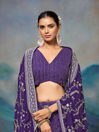 Purple Georgette Embroidery Work Lehenga Choli - Jihu Culture
