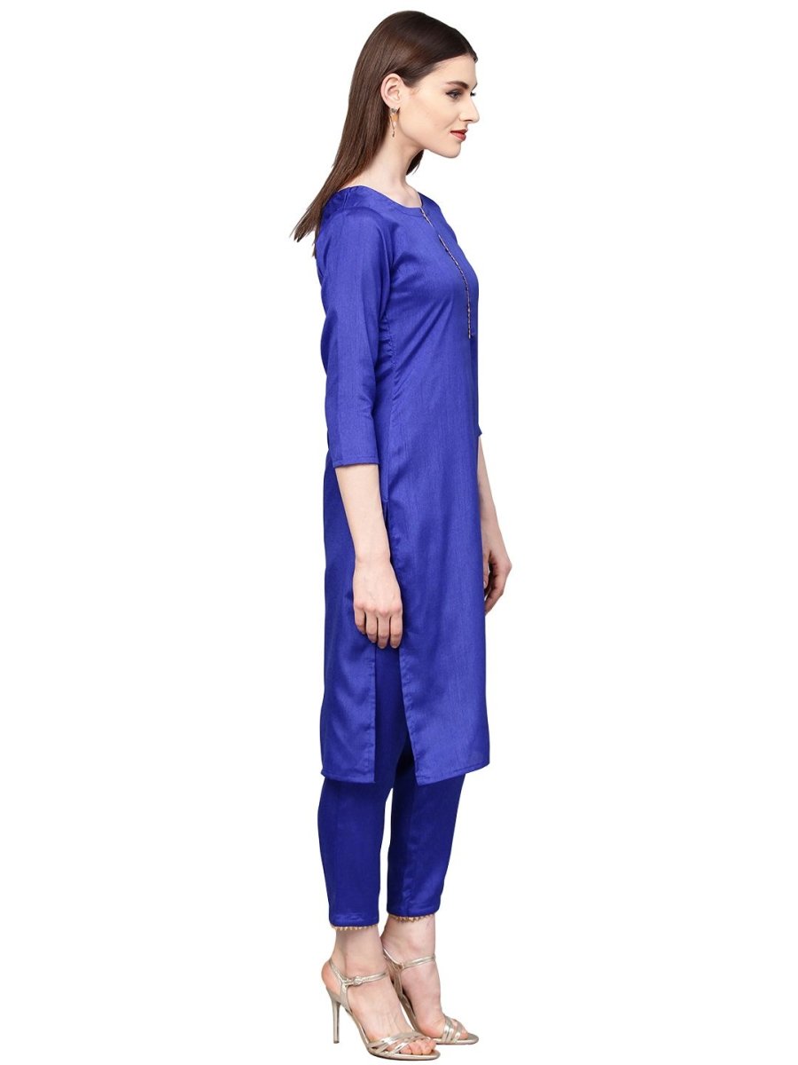 Ahalyaa Women's Royal Blue Poly Silk Solid Salwar Suit with Dupatta - Distacart