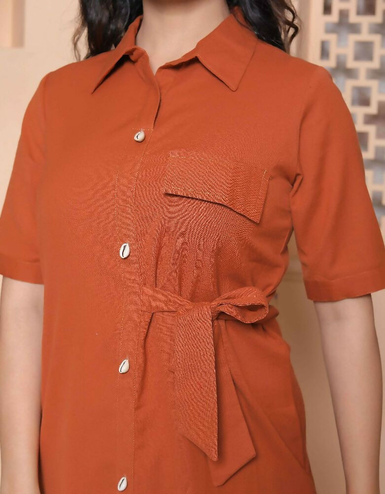 Miravan Womens Rust Solid Midi Dress And Side Belt