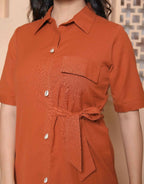 Miravan Womens Rust Solid Midi Dress And Side Belt