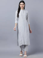 Myshka Stylish Grey Viscose 3/4 Sleeve Women's Kurta Pant Set - Distacart
