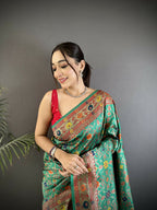 Joban Fashion Green Banarasi Soft Silk Woven Saree - Distacart
