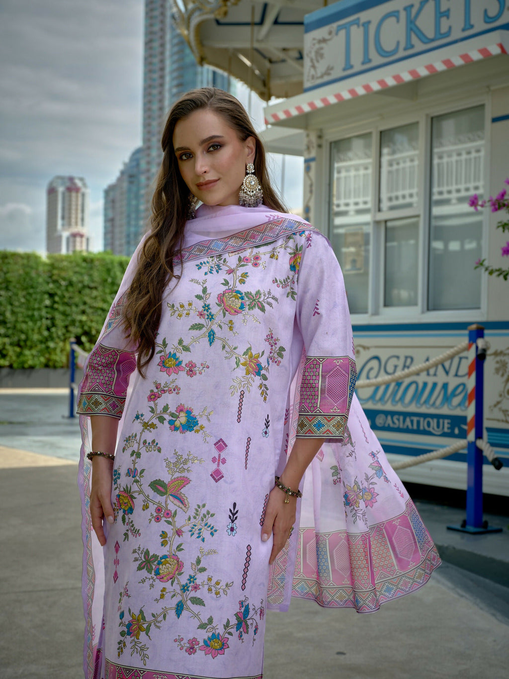 Joban Fashion Purple Position Digital Print With Position Foil Kurta Set - Distacart