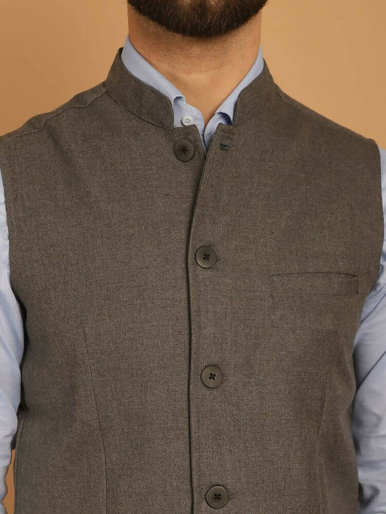 Even Apparels Nehru Jacket With Welt Pockets - Grey