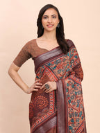Shree Shyam Fashion Linen Cotton Brown Saree - Distacart