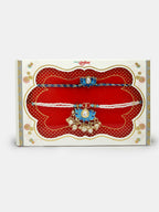 NVR Women & Men Set of 2 Blue Lotus Shape Kundan-Studded & Beaded Wraparound Rakhi Set With Roli Chawal & Chocolate - Distacart
