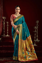 Joban Fashion Teal Paithani Silk Blend Butti Saree - Distacart