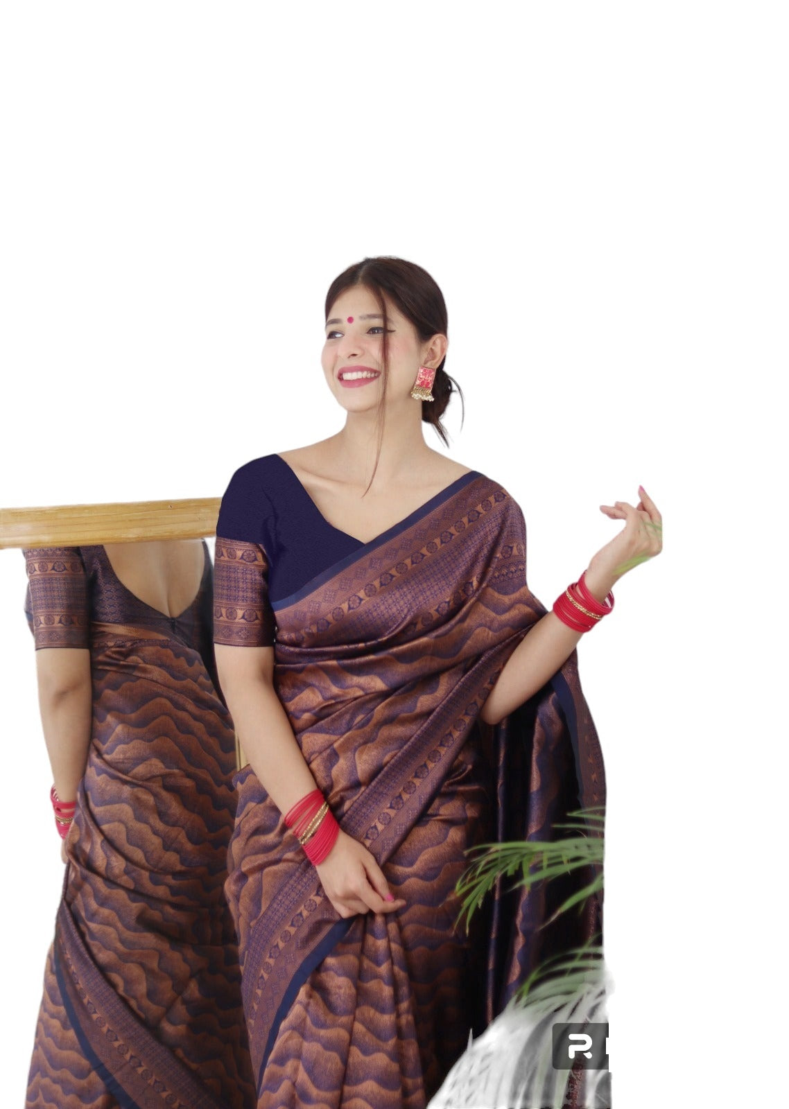 Vamika Weaving Banarasi Jacquard navy Kanjivaram Saree