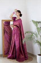 Vamika Weaving Banarasi Jacquard Purple Kanjivaram Saree - Distacart