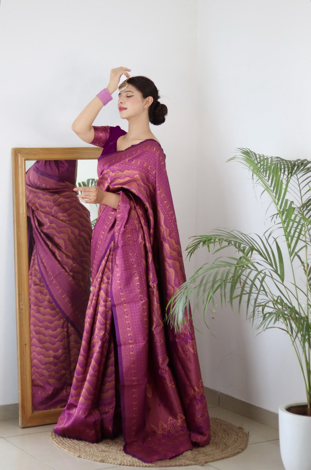 Vamika Weaving Banarasi Jacquard Purple Kanjivaram Saree - Distacart