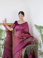 Vamika Weaving Banarasi Jacquard Purple Kanjivaram Saree - Distacart