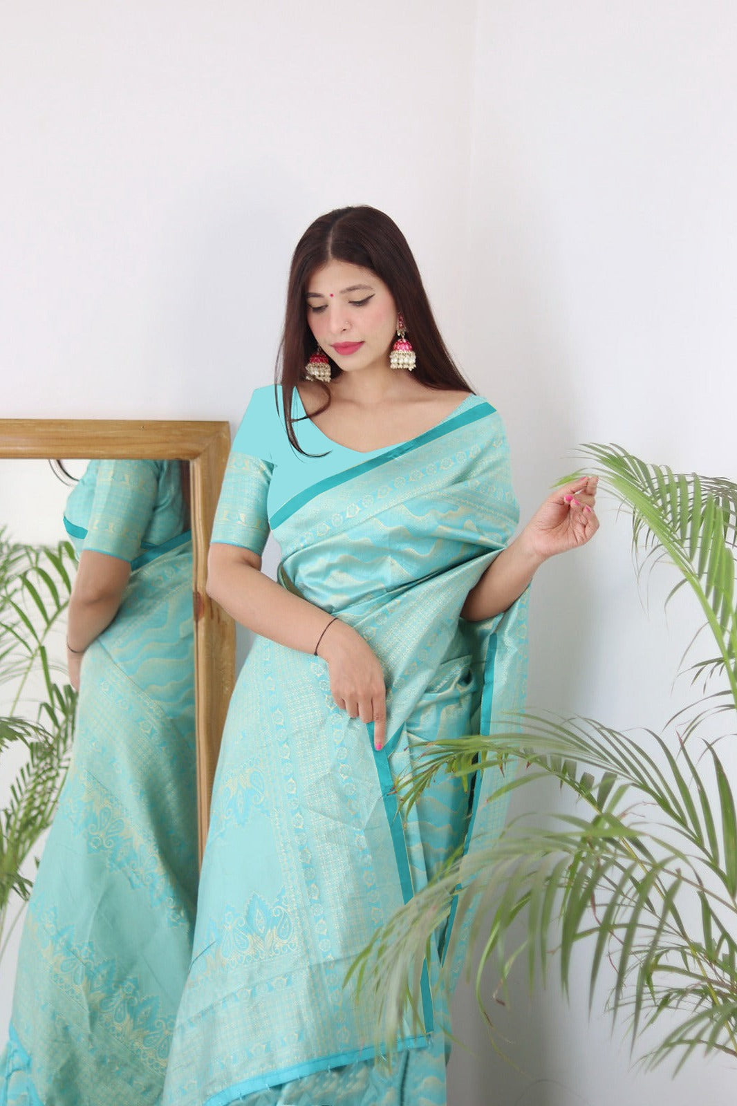 Vamika Weaving Banarasi Jacquard rama Kanjivaram Saree - Distacart