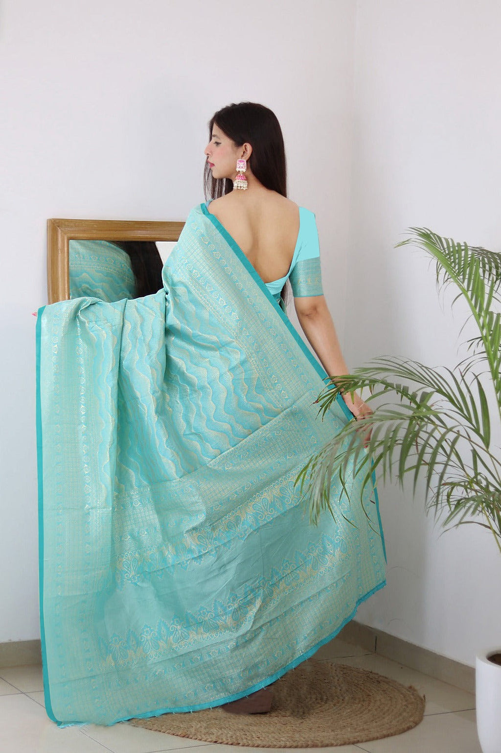 Vamika Weaving Banarasi Jacquard rama Kanjivaram Saree - Distacart