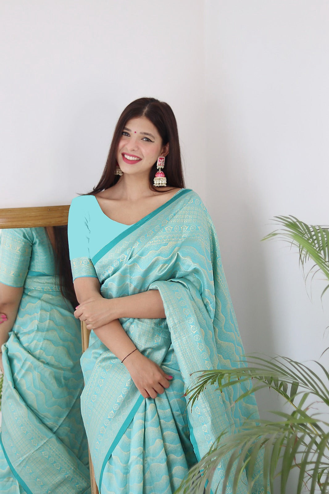 Vamika Weaving Banarasi Jacquard rama Kanjivaram Saree - Distacart