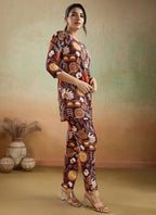 Prazu Fashion Brown Printed Cotton Reyon Festival Wear Co-Ord Set - Distacart