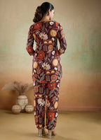 Prazu Fashion Brown Printed Cotton Reyon Festival Wear Co-Ord Set - Distacart