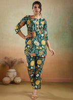 Prazu Fashion Green Printed Cotton Reyon Festival Wear Co-Ord Set - Distacart