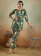 Prazu Fashion Green Printed Cotton Reyon Festival Wear Co-Ord Set - Distacart