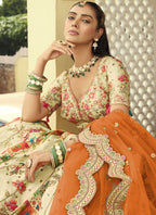 Vegaa Fashion Off White Silk Embroidered & Art Mirror Work Wedding Wear Lehenga Choli - Distacart