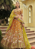 Vegaa Fashion Mustard Silk Embroidered & Art Mirror Work Wedding Wear Lehenga Choli - Distacart
