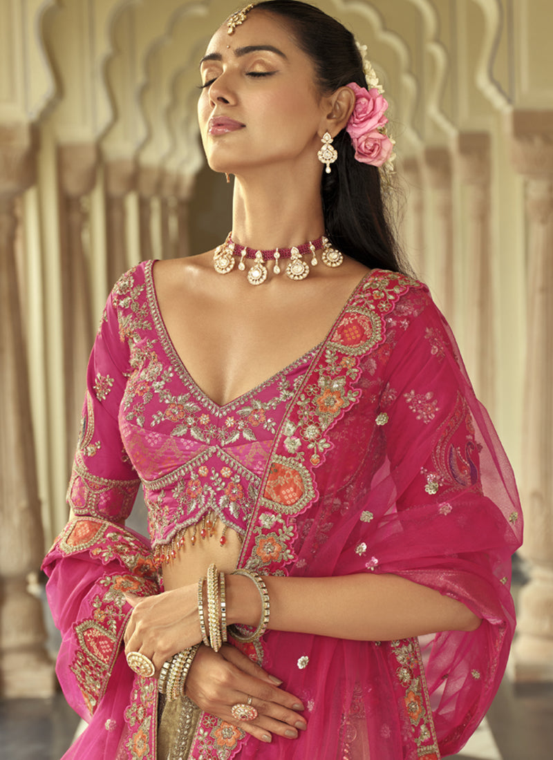 Vegaa Fashion Beige Silk Embroidered & Art Mirror Work Wedding Wear Lehenga Choli - Distacart