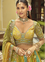 Vegaa Fashion Yellow Silk Embroidered & Art Mirror Work Wedding Wear Lehenga Choli - Distacart